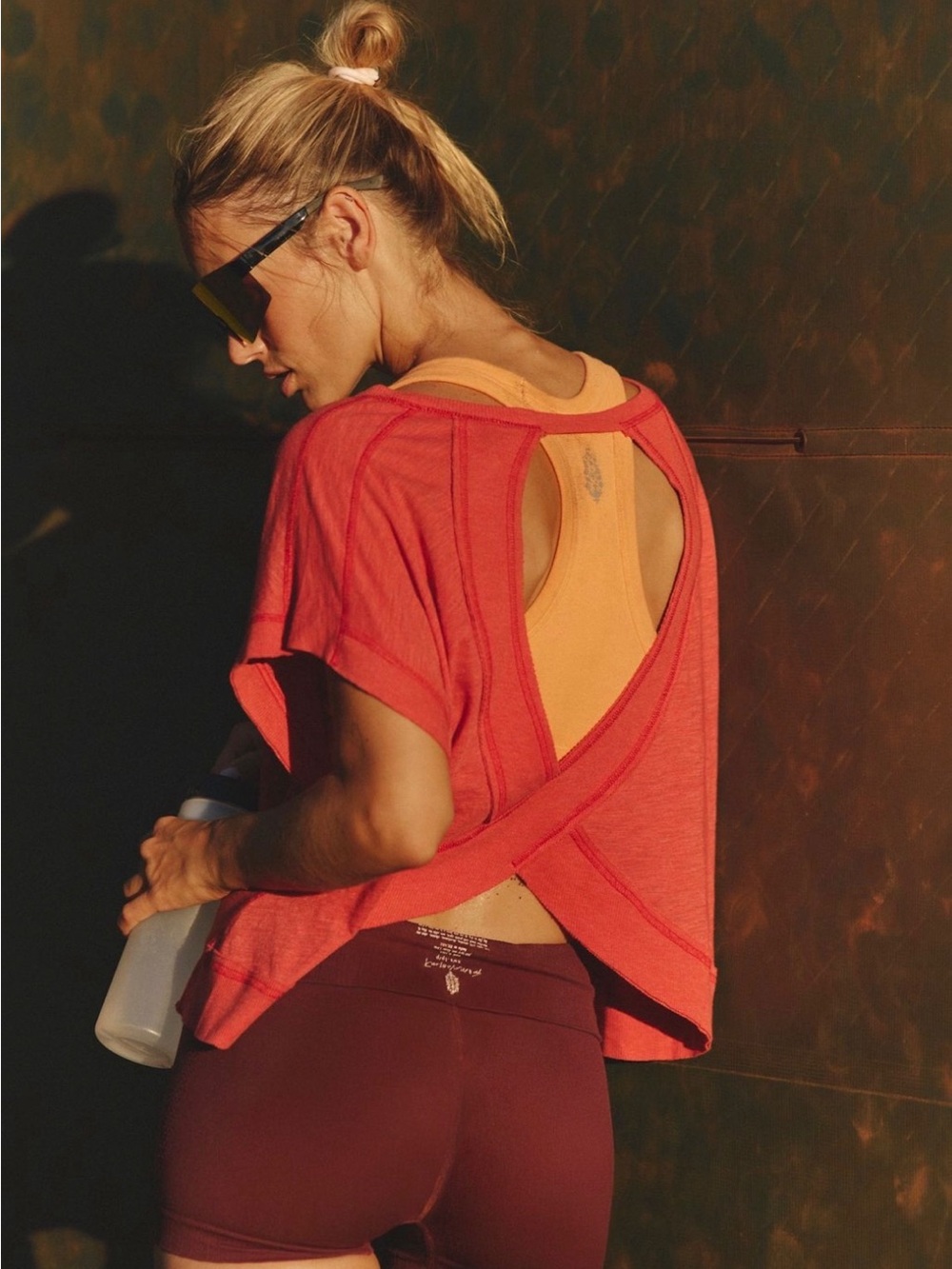 Free People coral open-back short sleeve tee